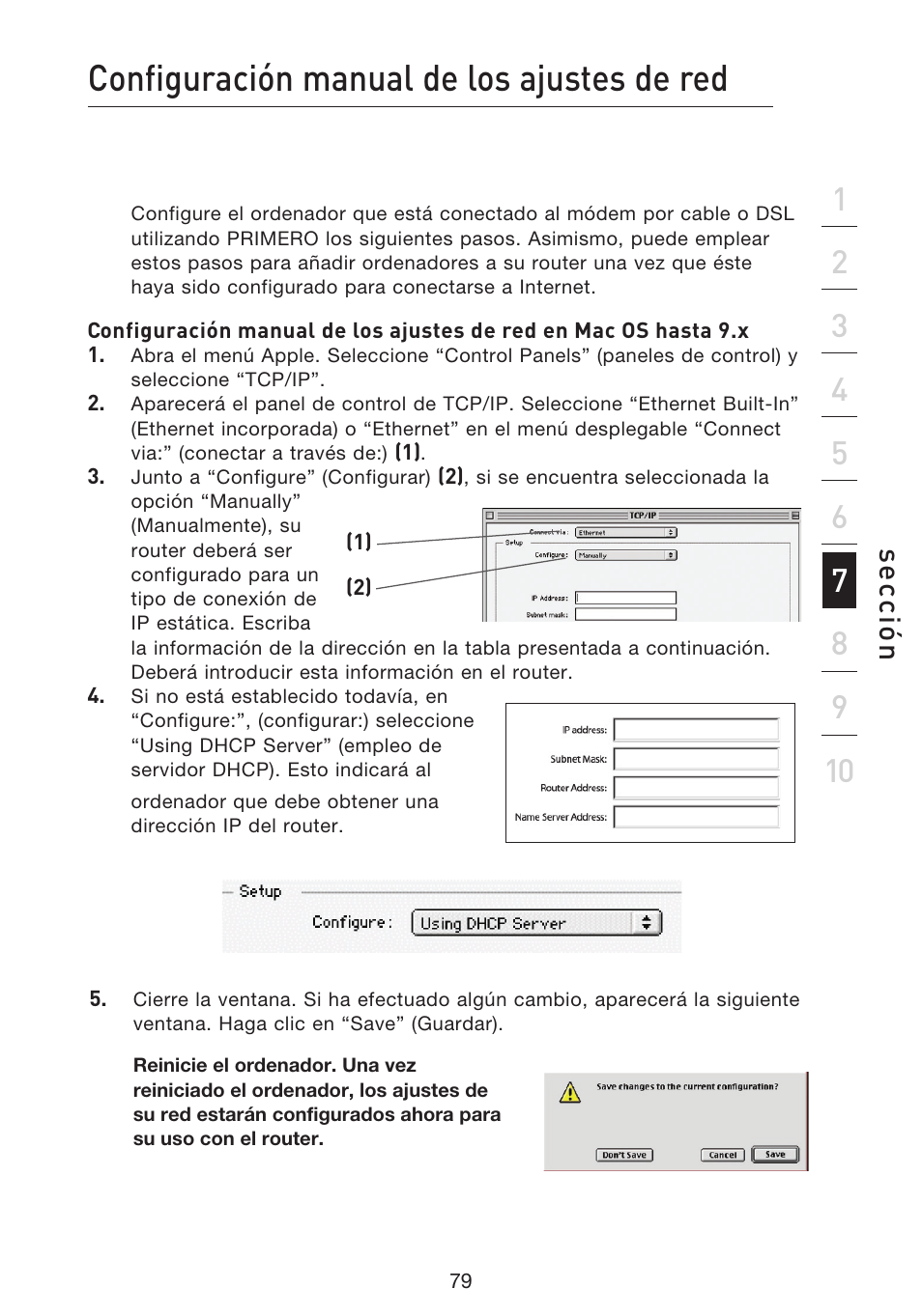 Configuración manual de los ajustes de red, Se cc ió n | Belkin F5D9230UK4 User Manual | Page 526 / 667