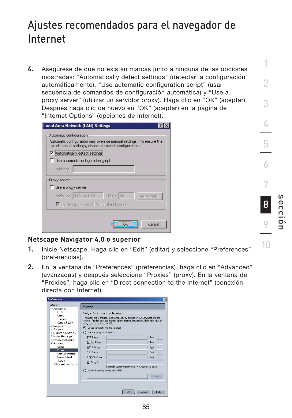 Ajustes recomendados para el navegador de internet | Belkin F5D9230UK4 User Manual | Page 532 / 667