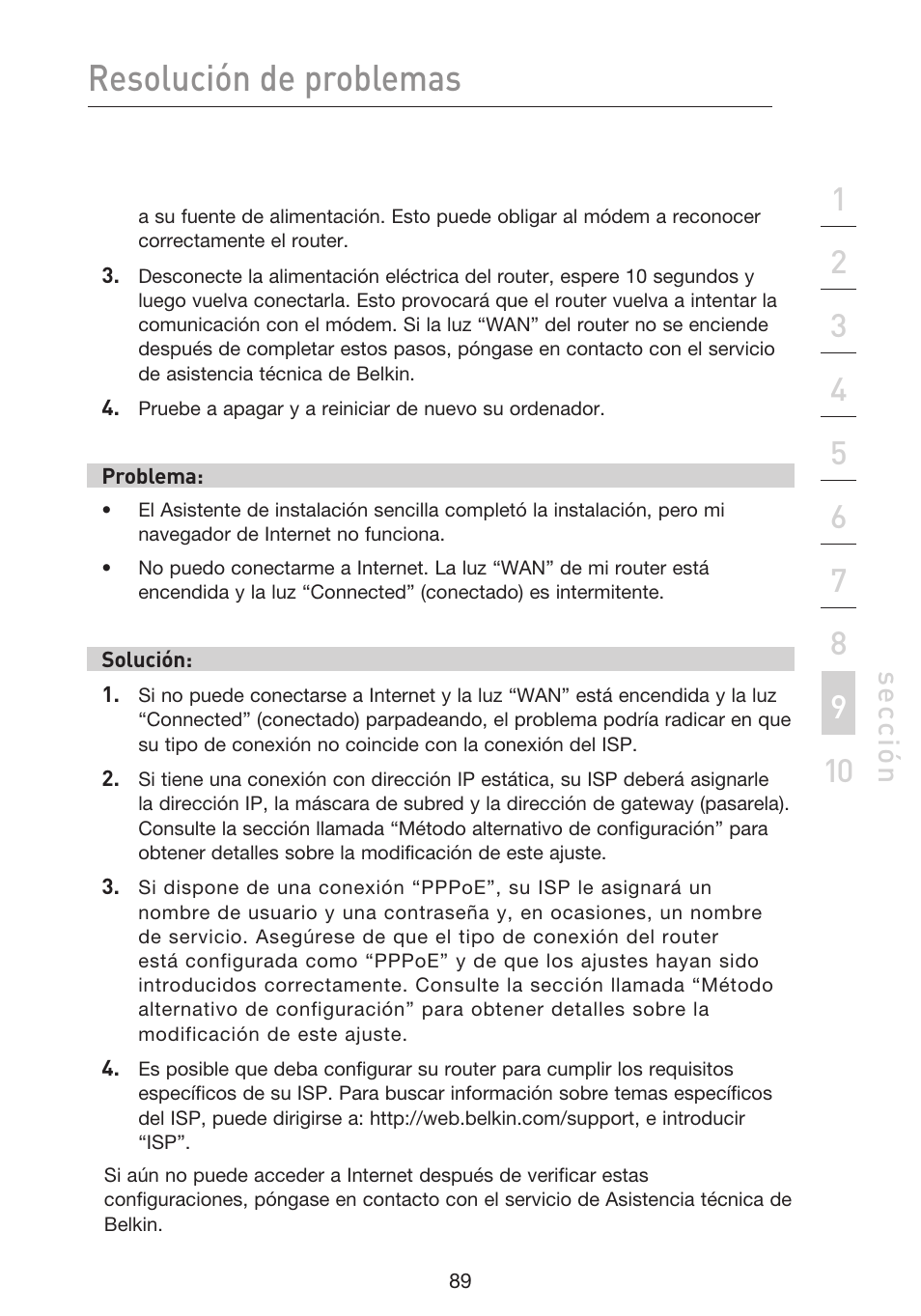 Resolución de problemas, Se cc ió n | Belkin F5D9230UK4 User Manual | Page 536 / 667