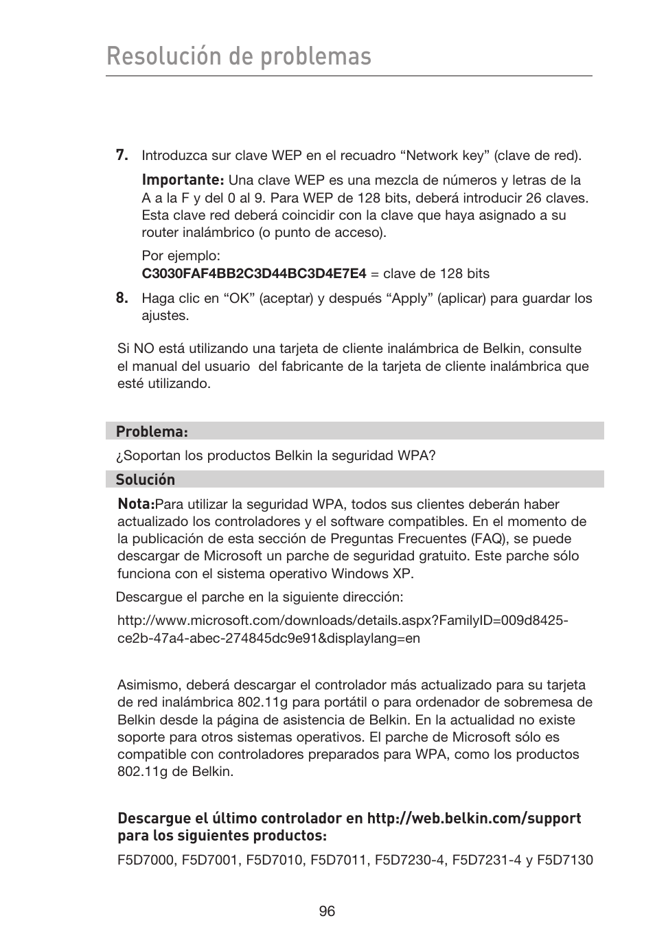 Resolución de problemas | Belkin F5D9230UK4 User Manual | Page 543 / 667