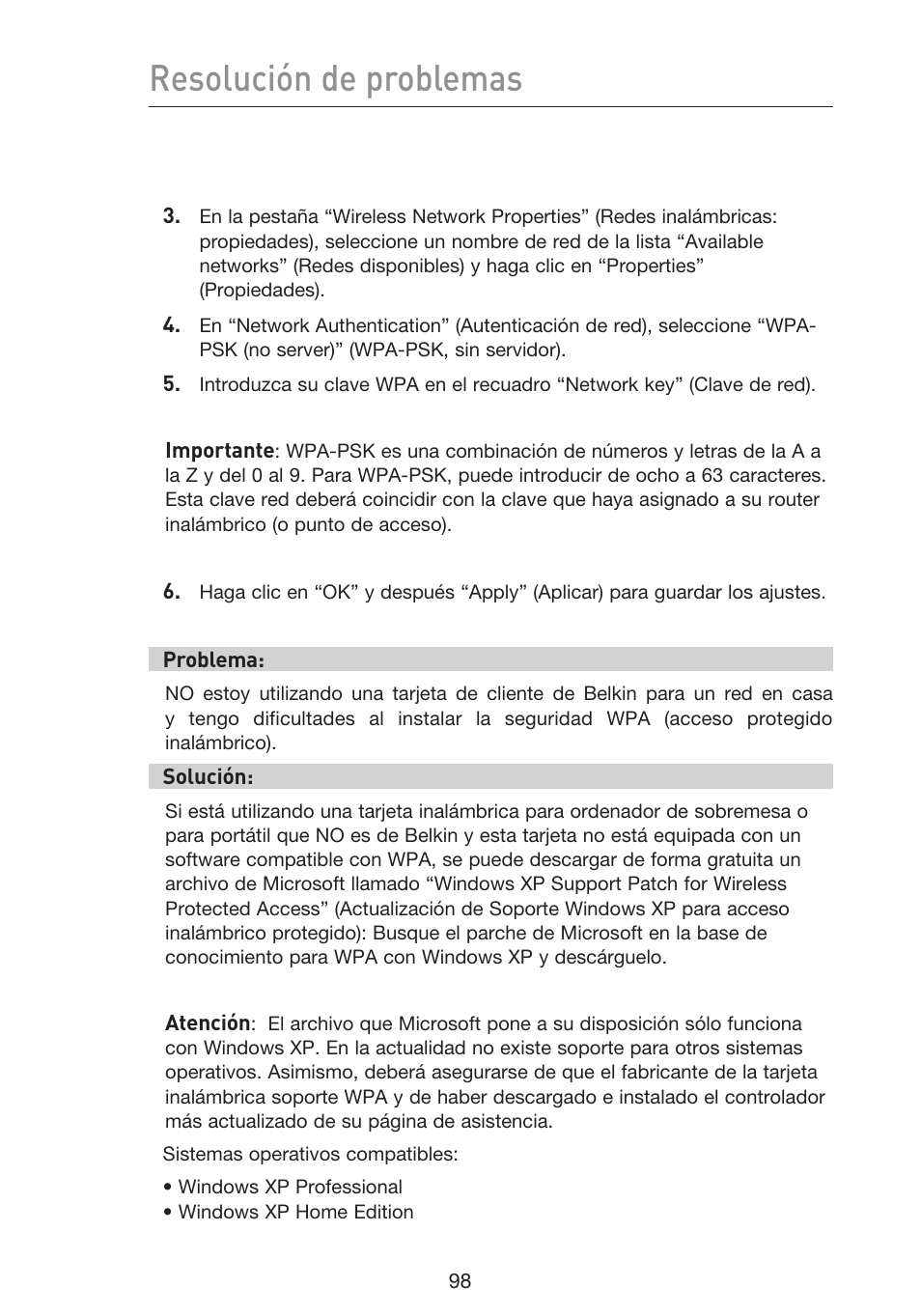 Resolución de problemas | Belkin F5D9230UK4 User Manual | Page 545 / 667