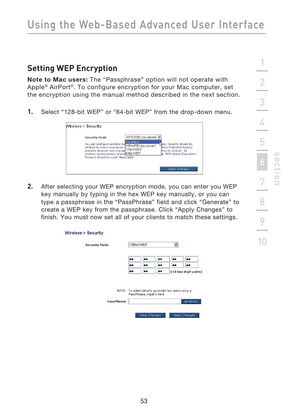Using the web-based advanced user interface, Se ct io n | Belkin F5D9230UK4 User Manual | Page 55 / 667