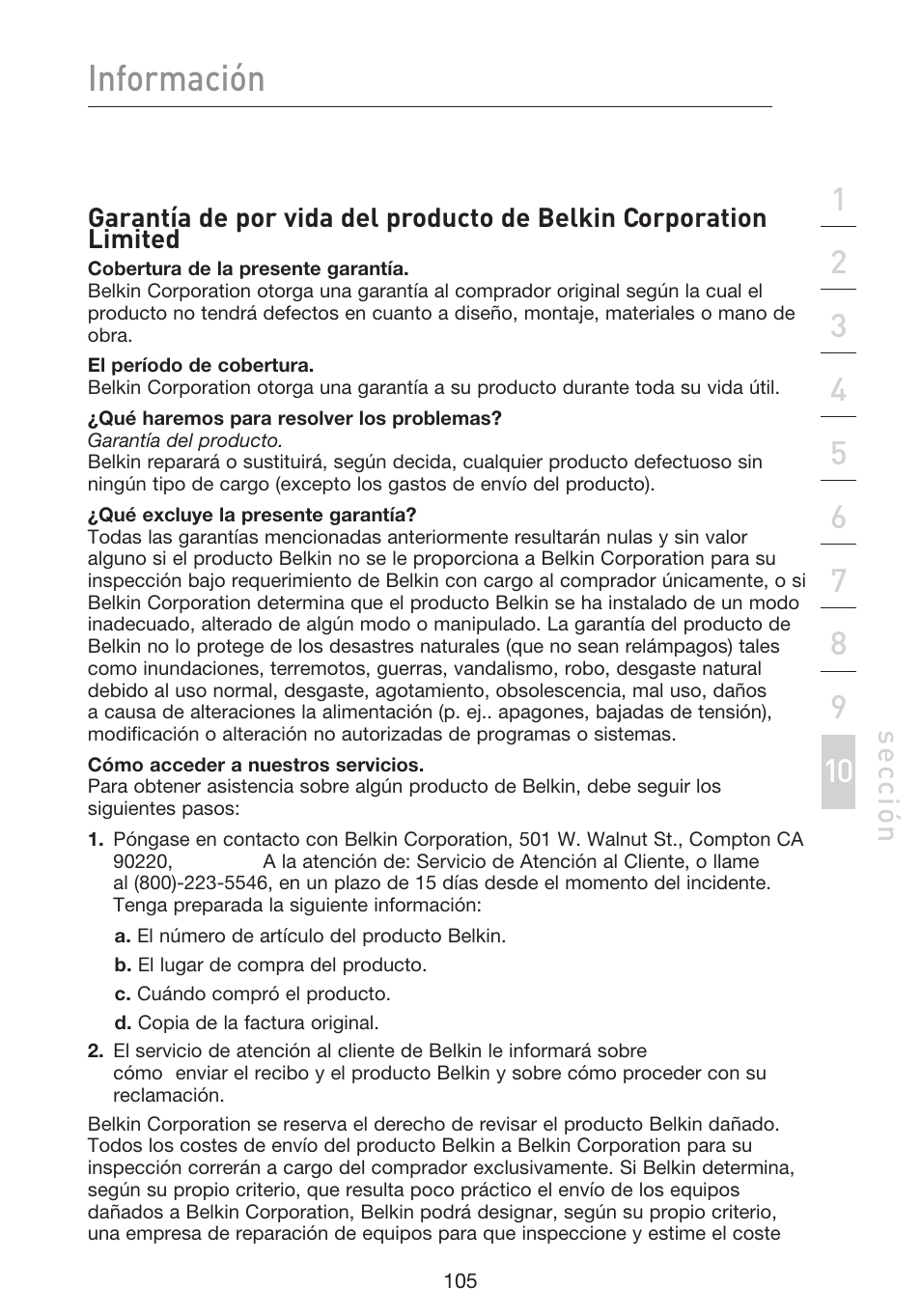 Información, Se cc ió n | Belkin F5D9230UK4 User Manual | Page 552 / 667