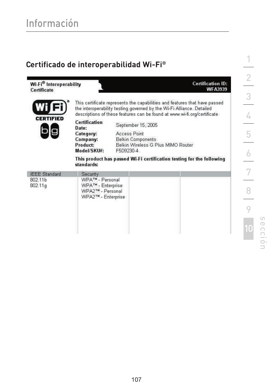 Información | Belkin F5D9230UK4 User Manual | Page 554 / 667