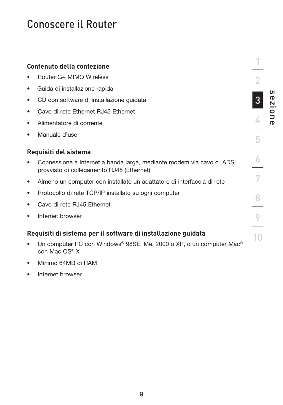 Conoscere il router, Se zio n e | Belkin F5D9230UK4 User Manual | Page 567 / 667