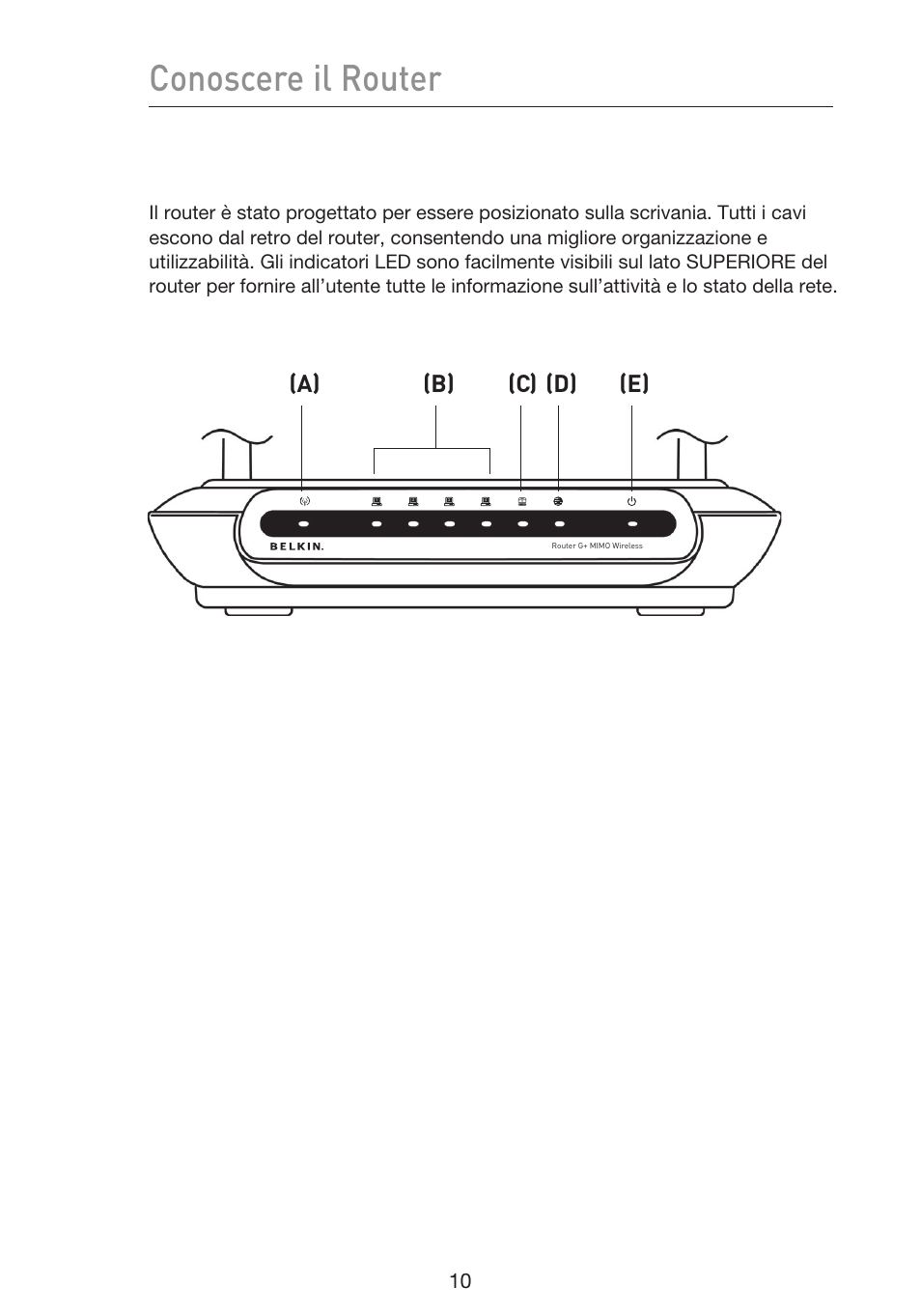 Conoscere il router, B) (c) (d) (e) | Belkin F5D9230UK4 User Manual | Page 568 / 667