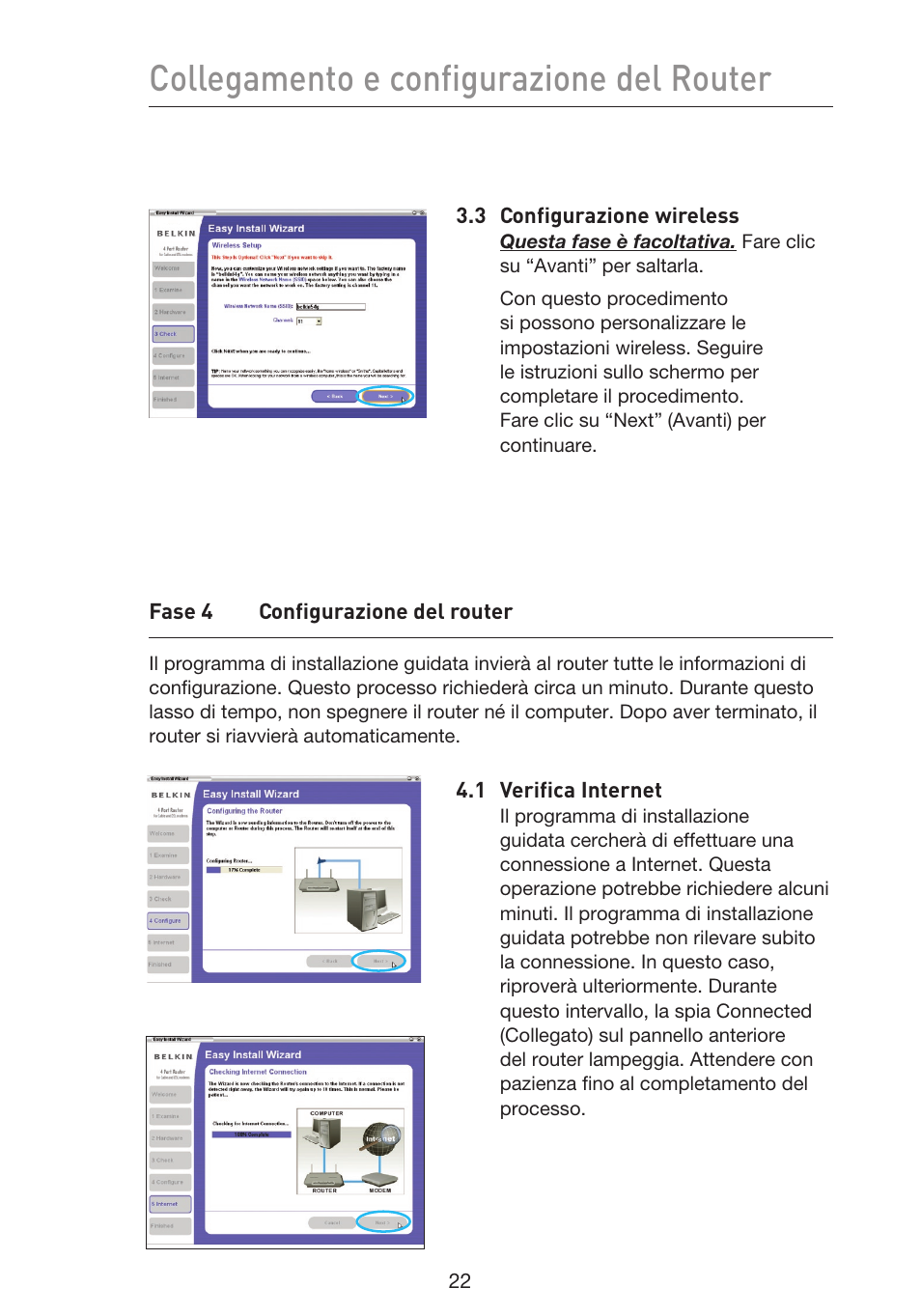 Collegamento e configurazione del router | Belkin F5D9230UK4 User Manual | Page 580 / 667