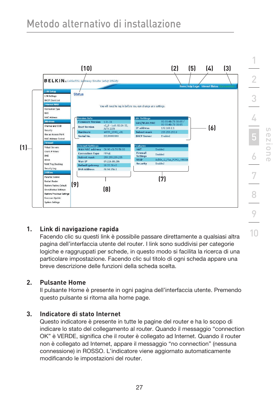 Metodo alternativo di installazione, Se zio n e | Belkin F5D9230UK4 User Manual | Page 585 / 667