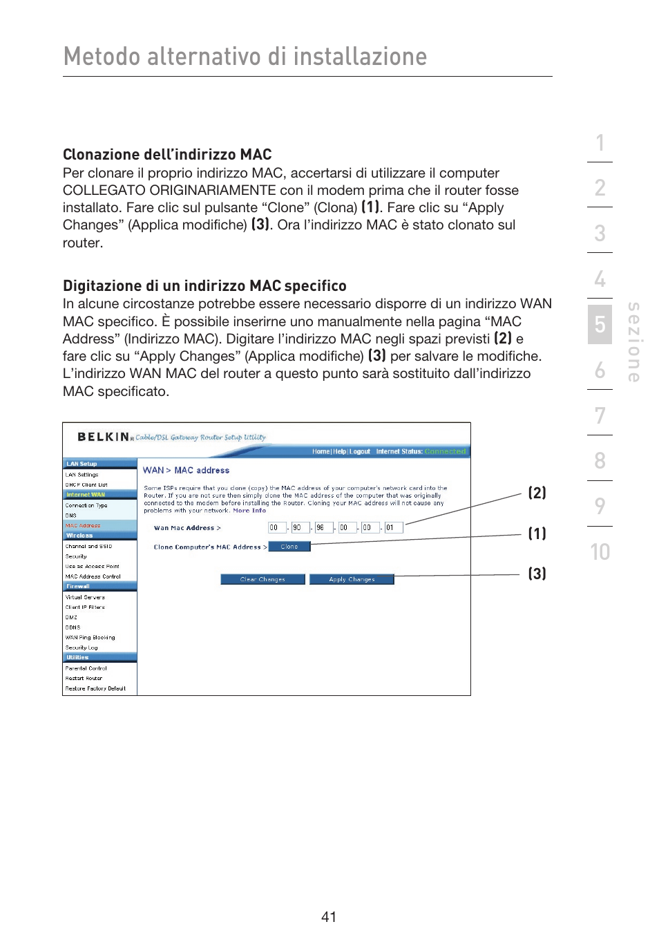 Metodo alternativo di installazione, Se zio n e | Belkin F5D9230UK4 User Manual | Page 599 / 667