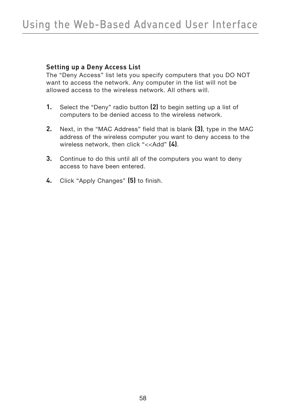 Using the web-based advanced user interface | Belkin F5D9230UK4 User Manual | Page 60 / 667