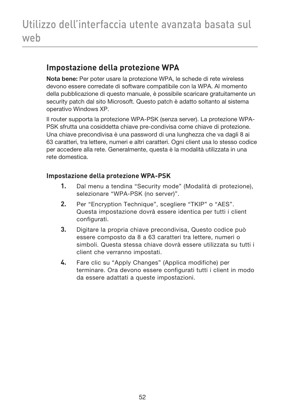 Impostazione della protezione wpa | Belkin F5D9230UK4 User Manual | Page 610 / 667