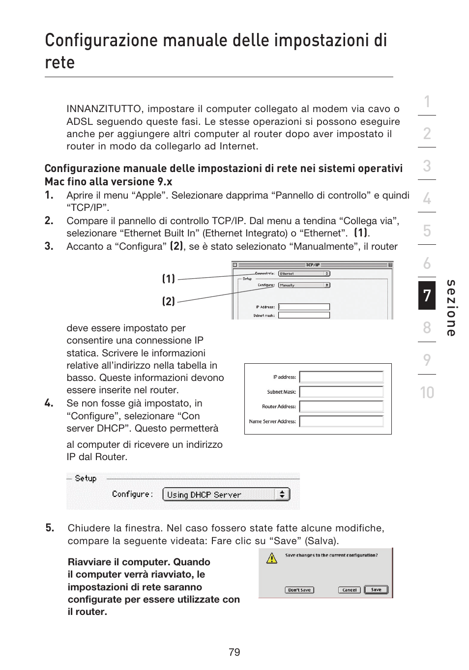 Configurazione manuale delle impostazioni di rete, Se zio n e | Belkin F5D9230UK4 User Manual | Page 637 / 667