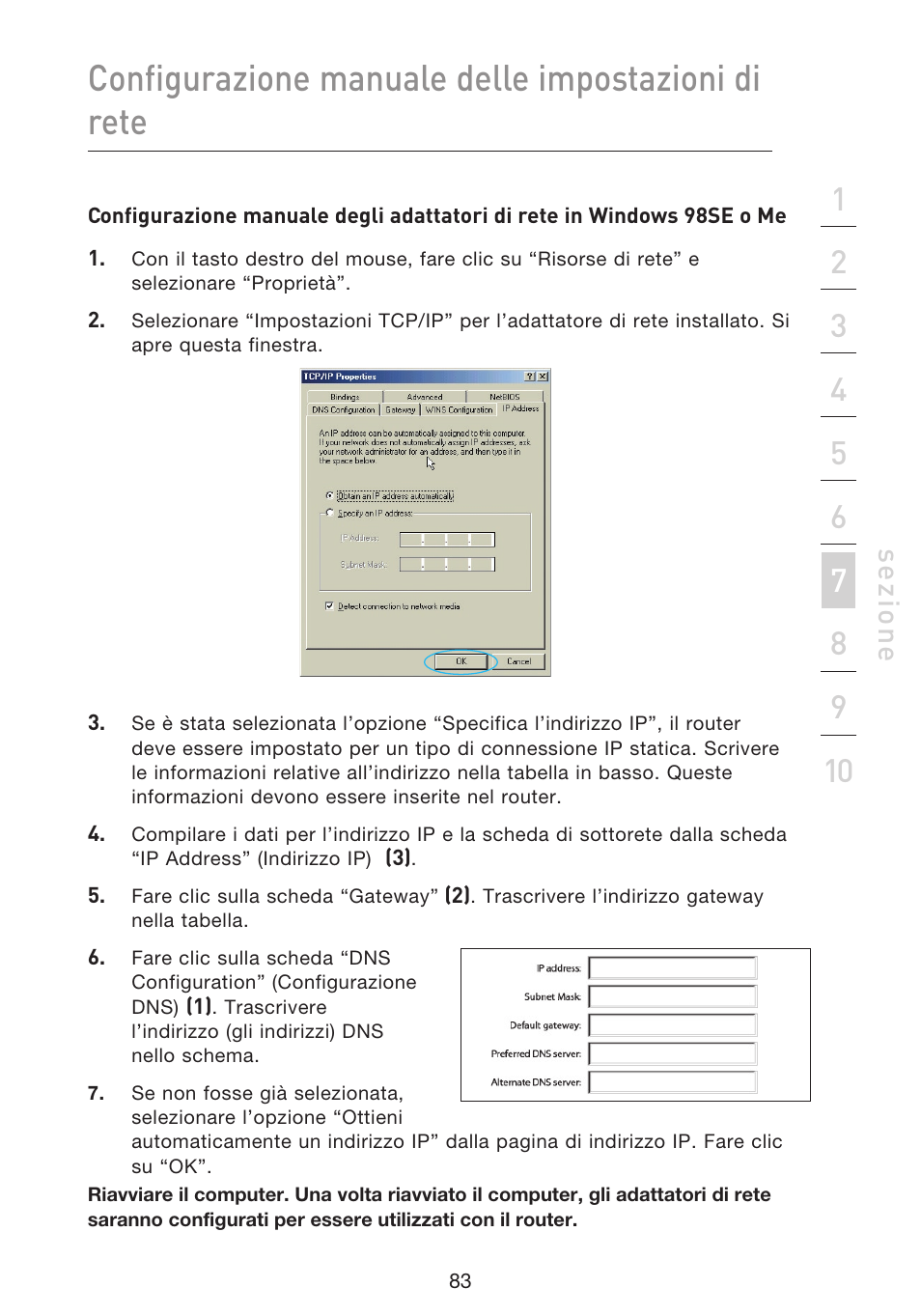 Configurazione manuale delle impostazioni di rete, Se zio n e | Belkin F5D9230UK4 User Manual | Page 641 / 667