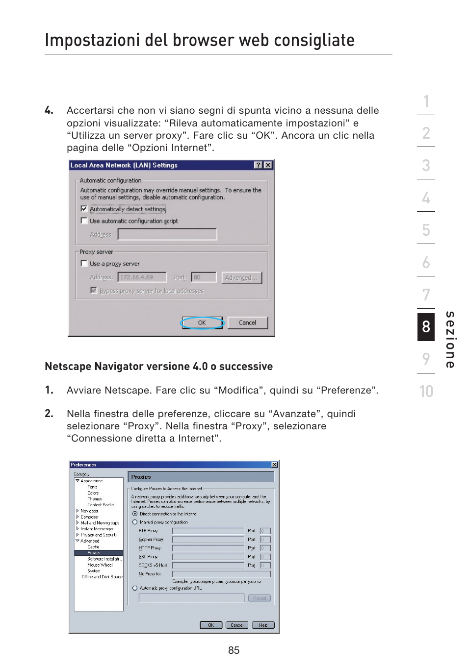 Impostazioni del browser web consigliate | Belkin F5D9230UK4 User Manual | Page 643 / 667