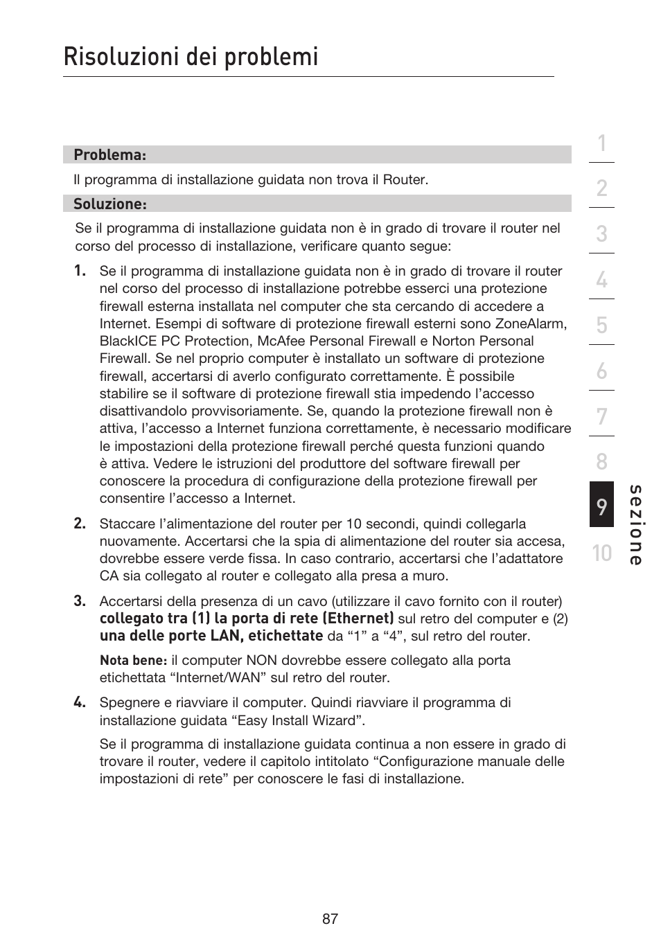 Risoluzioni dei problemi, Se zio n e | Belkin F5D9230UK4 User Manual | Page 645 / 667