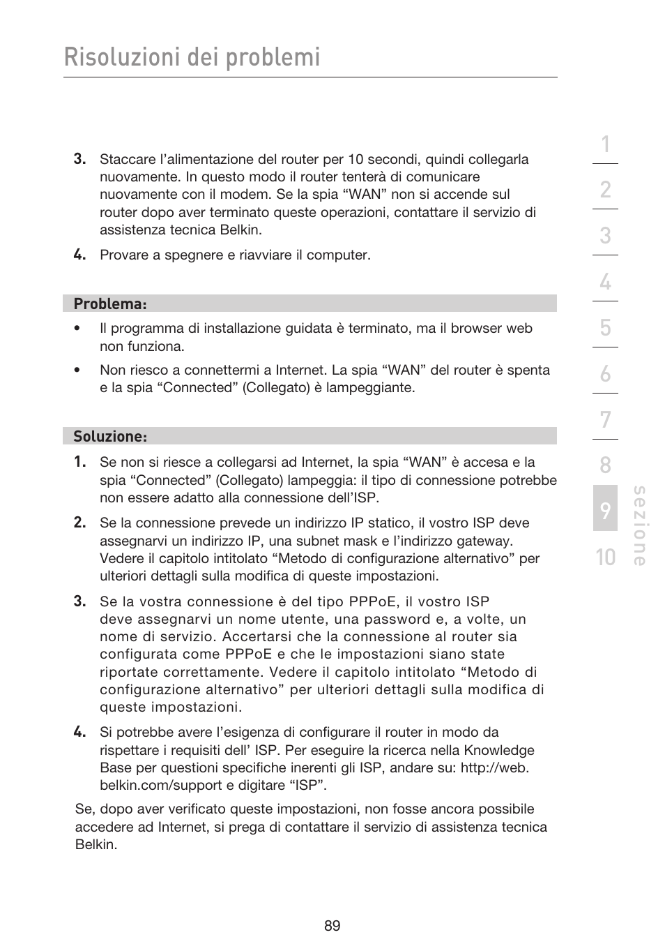 Risoluzioni dei problemi, Se zio n e | Belkin F5D9230UK4 User Manual | Page 647 / 667
