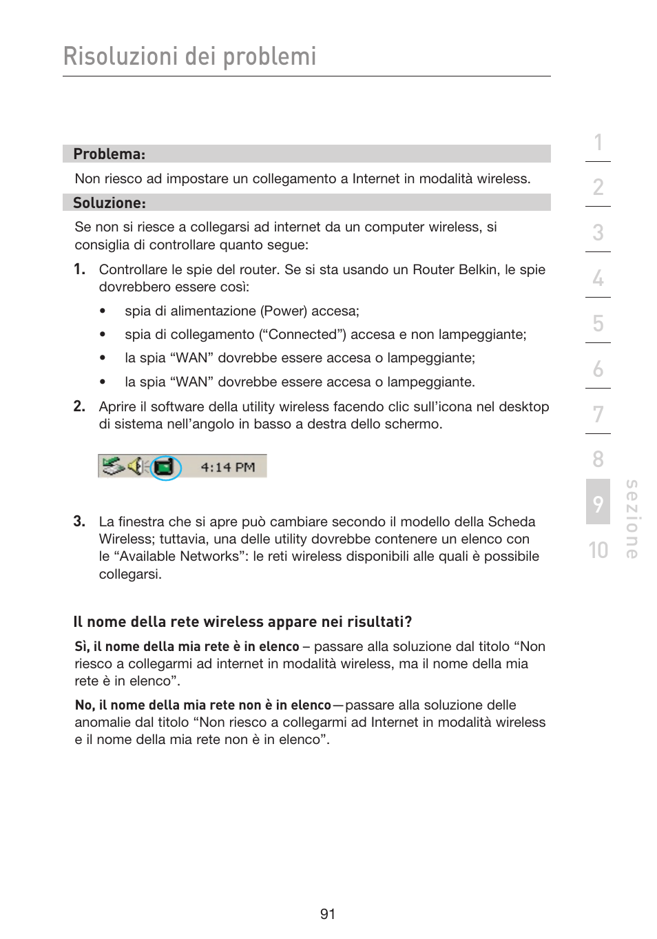 Risoluzioni dei problemi, Se zio n e | Belkin F5D9230UK4 User Manual | Page 649 / 667