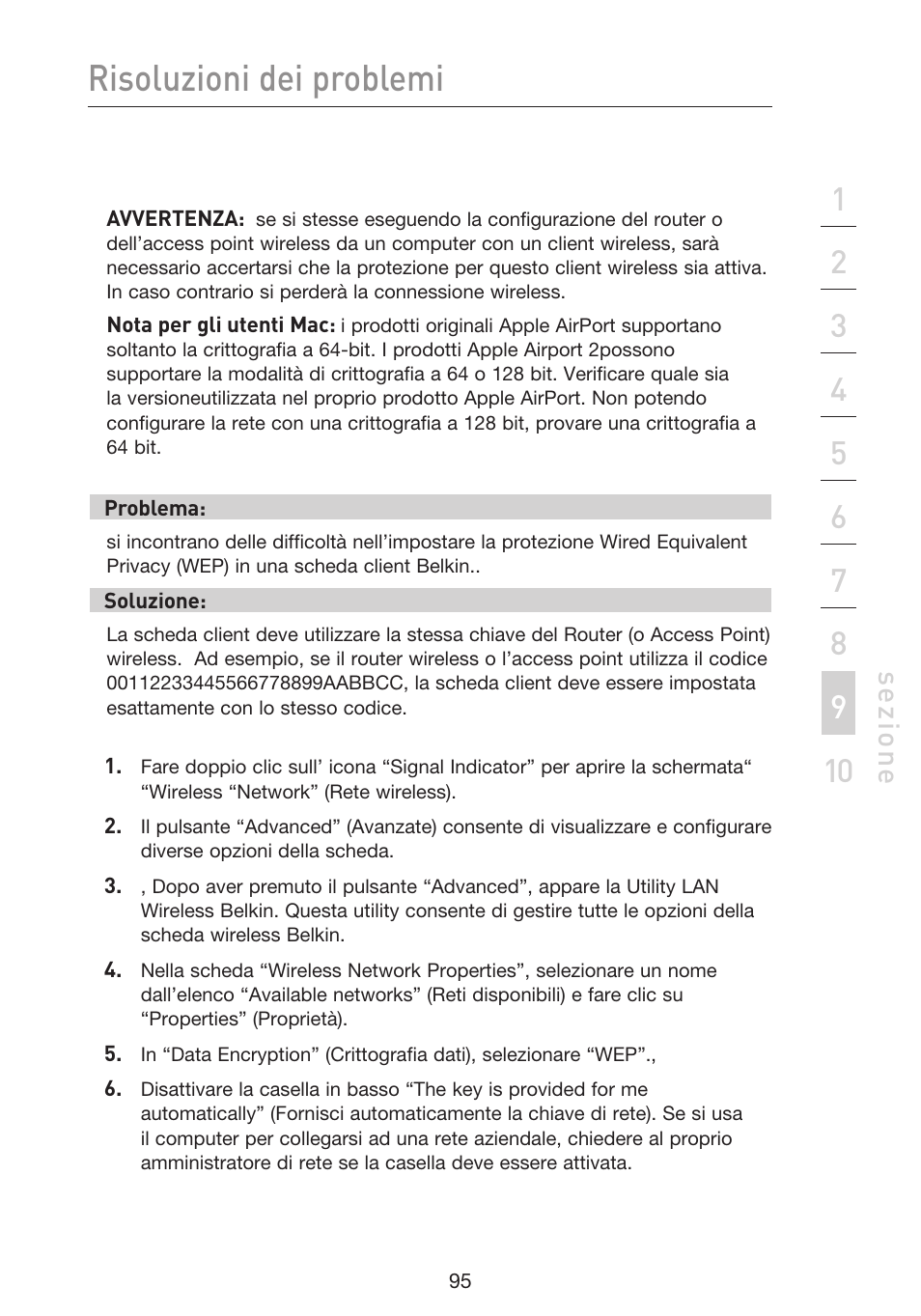 Risoluzioni dei problemi, Se zio n e | Belkin F5D9230UK4 User Manual | Page 653 / 667
