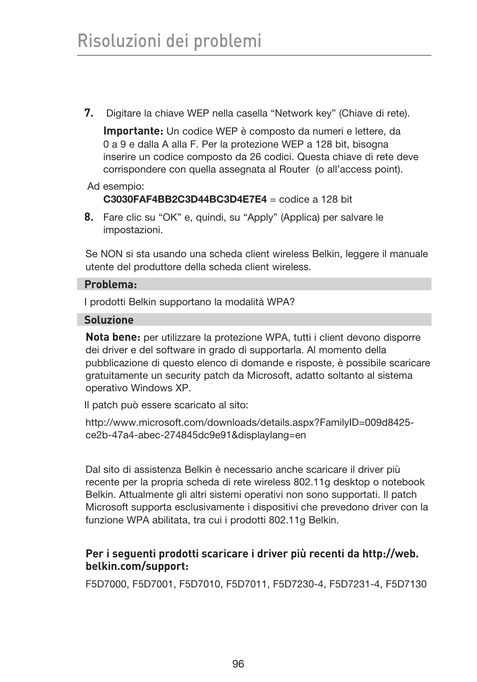 Risoluzioni dei problemi | Belkin F5D9230UK4 User Manual | Page 654 / 667