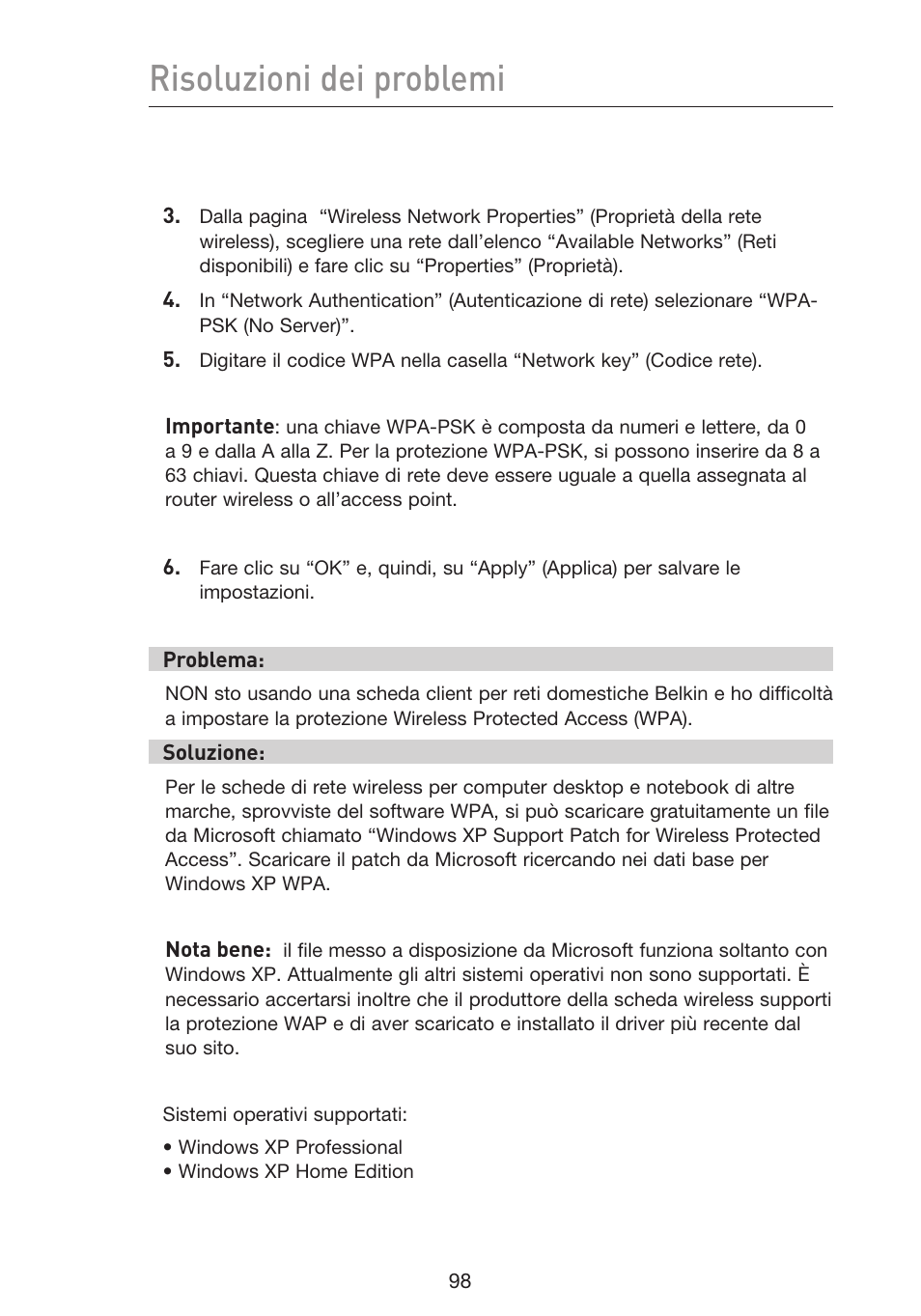 Risoluzioni dei problemi | Belkin F5D9230UK4 User Manual | Page 656 / 667