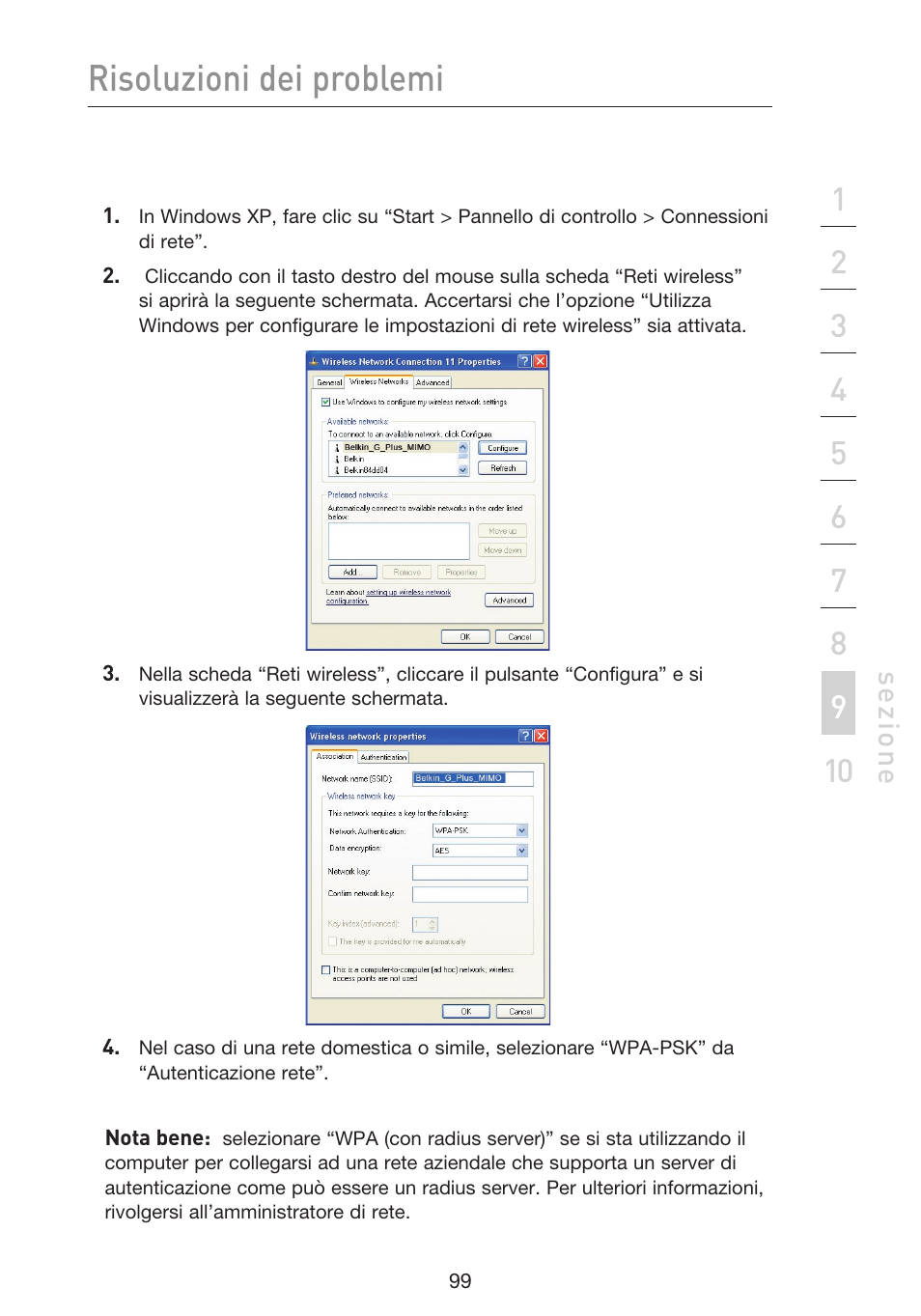 Risoluzioni dei problemi, Se zio n e | Belkin F5D9230UK4 User Manual | Page 657 / 667