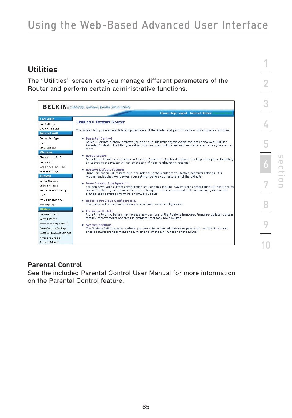 Using the web-based advanced user interface | Belkin F5D9230UK4 User Manual | Page 67 / 667