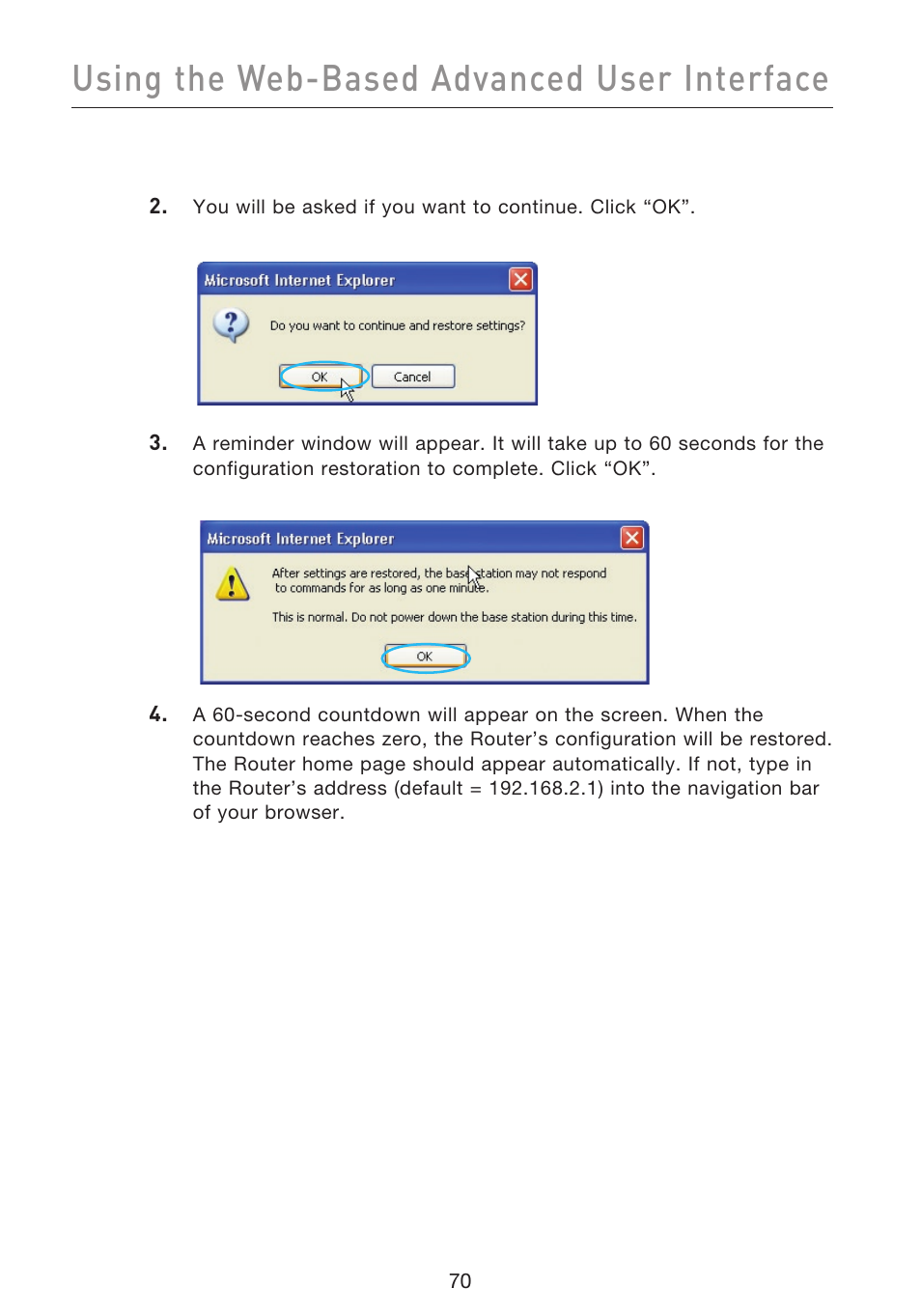 Using the web-based advanced user interface | Belkin F5D9230UK4 User Manual | Page 72 / 667
