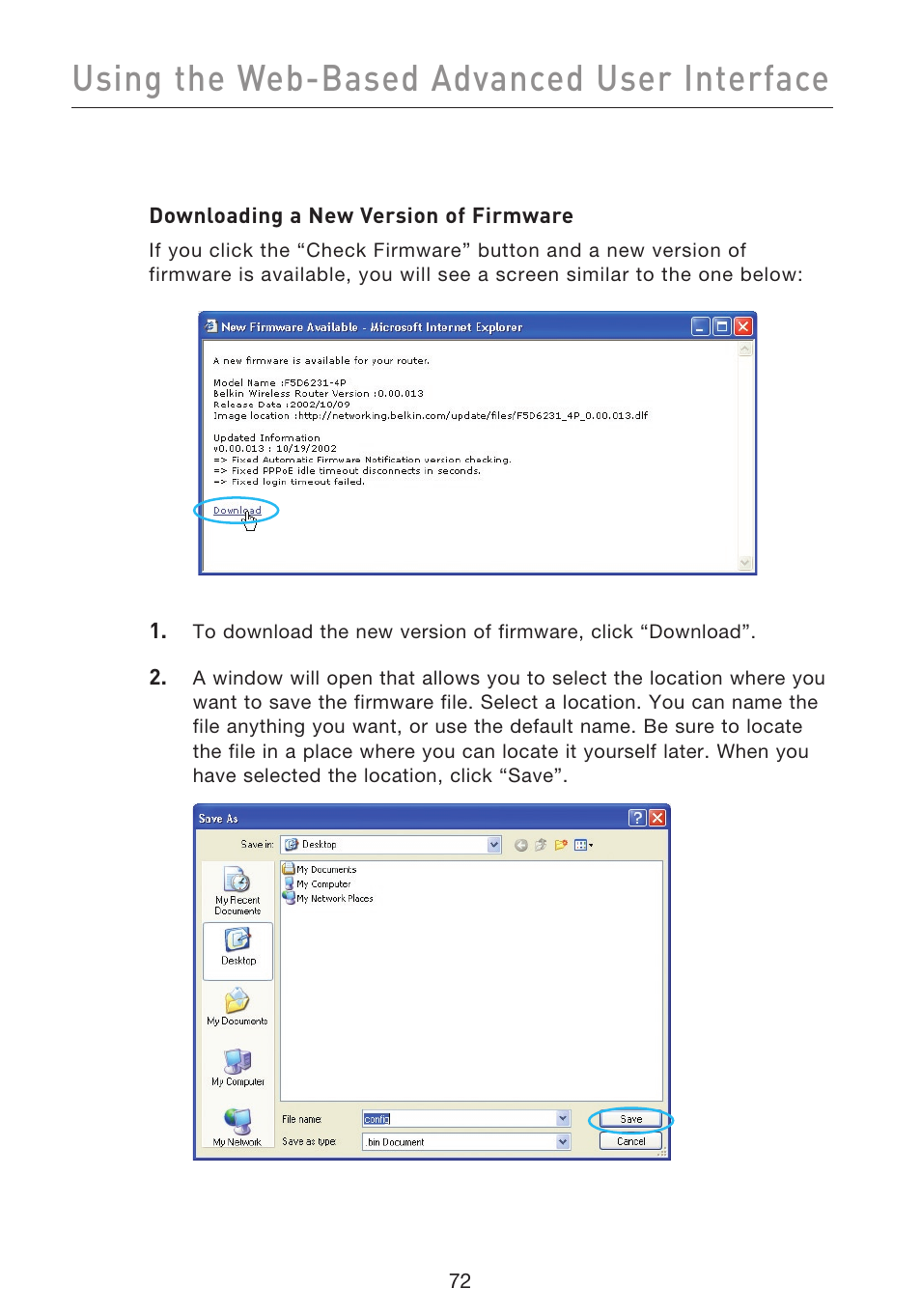 Using the web-based advanced user interface | Belkin F5D9230UK4 User Manual | Page 74 / 667