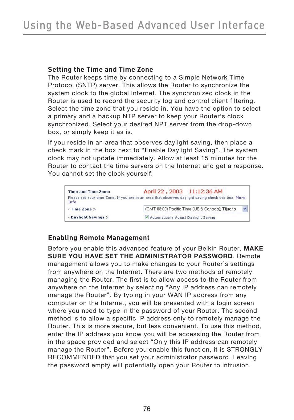 Using the web-based advanced user interface | Belkin F5D9230UK4 User Manual | Page 78 / 667