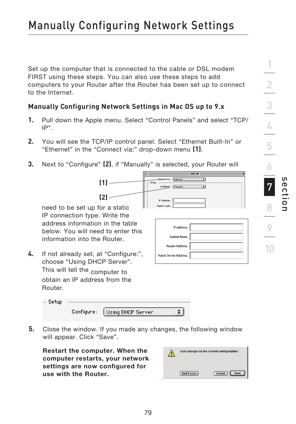 Manually configuring network settings, Se ct io n | Belkin F5D9230UK4 User Manual | Page 81 / 667