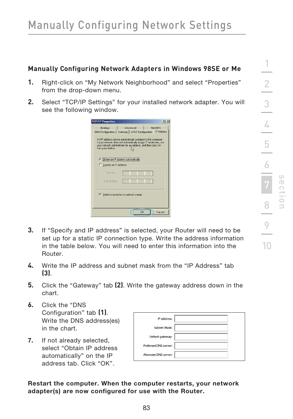 Manually configuring network settings, Se ct io n | Belkin F5D9230UK4 User Manual | Page 85 / 667