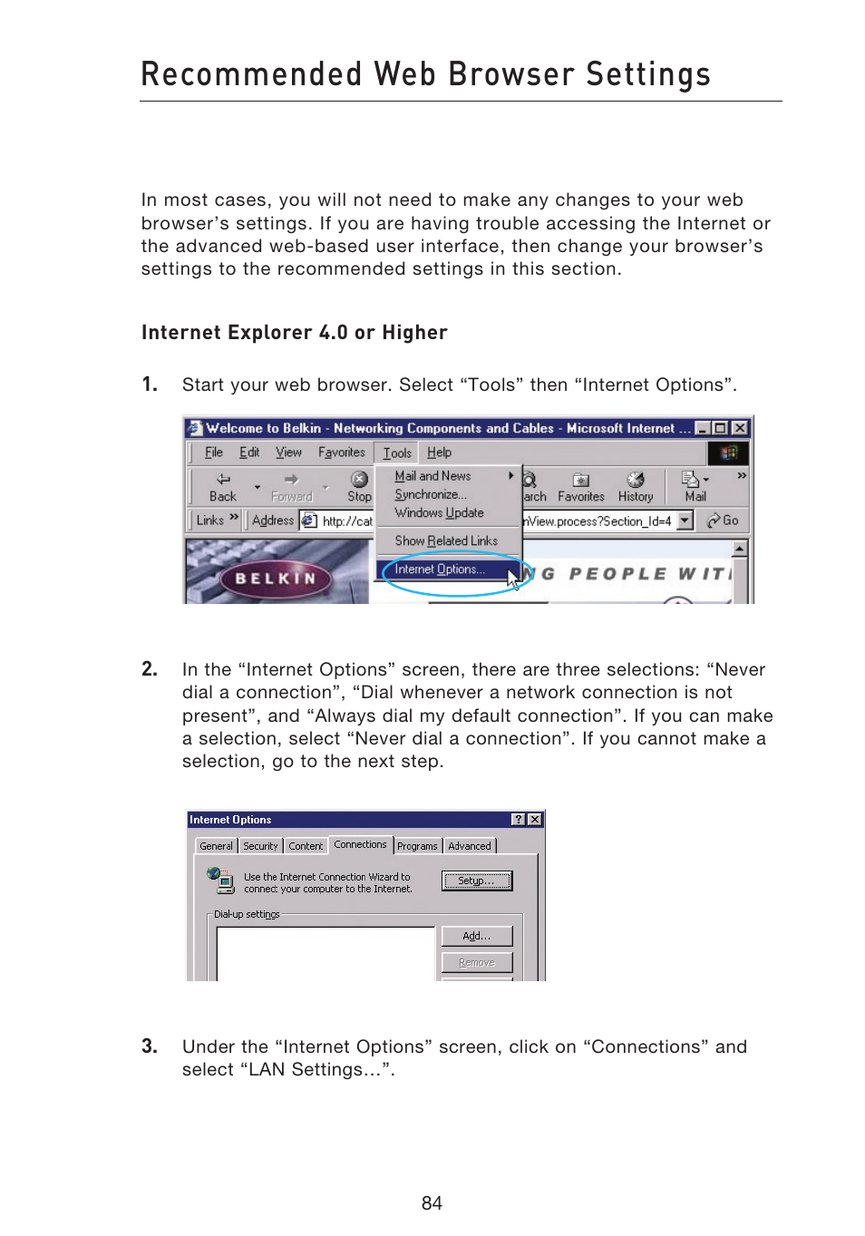 Recommended web browser settings | Belkin F5D9230UK4 User Manual | Page 86 / 667