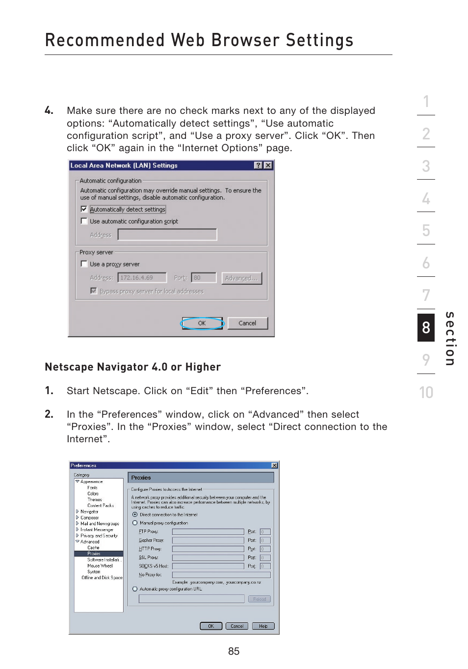 Recommended web browser settings | Belkin F5D9230UK4 User Manual | Page 87 / 667