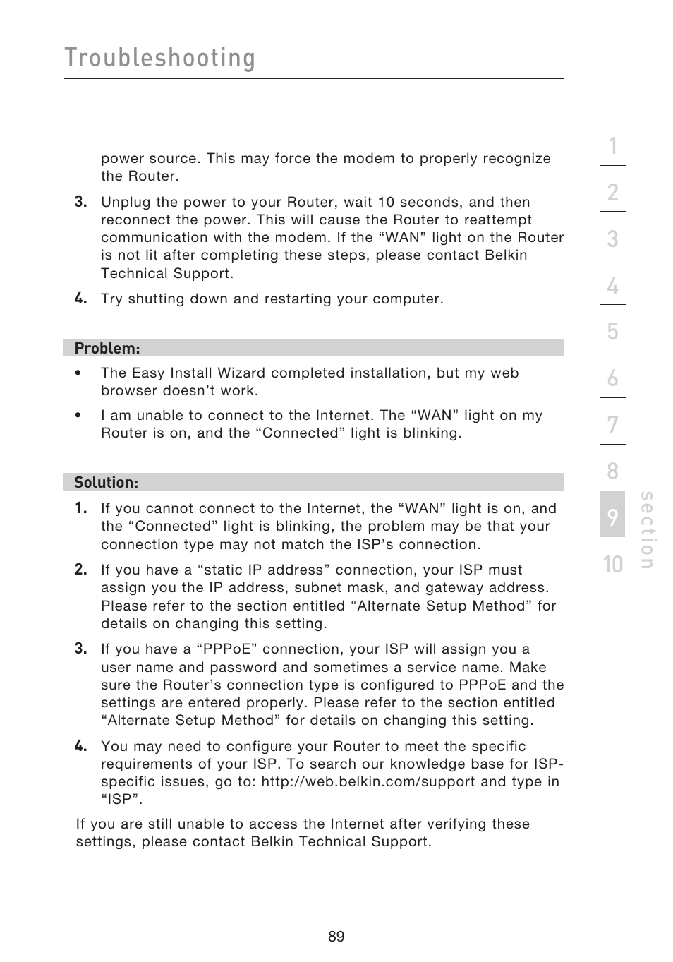 Troubleshooting, Se ct io n | Belkin F5D9230UK4 User Manual | Page 91 / 667