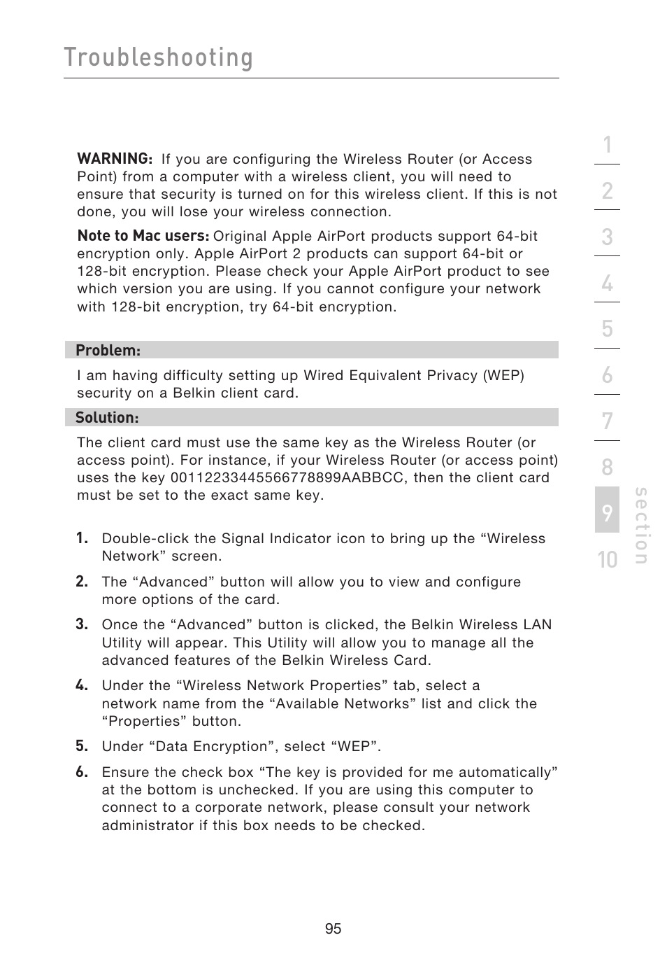 Troubleshooting, Se ct io n | Belkin F5D9230UK4 User Manual | Page 97 / 667