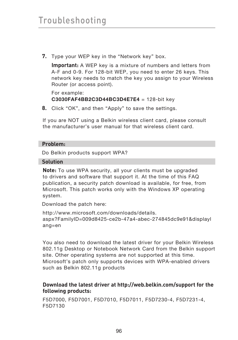Troubleshooting | Belkin F5D9230UK4 User Manual | Page 98 / 667