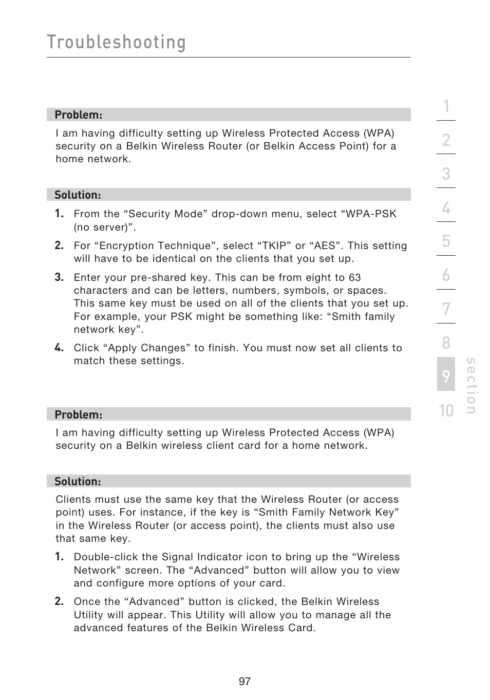 Troubleshooting, Se ct io n | Belkin F5D9230UK4 User Manual | Page 99 / 667