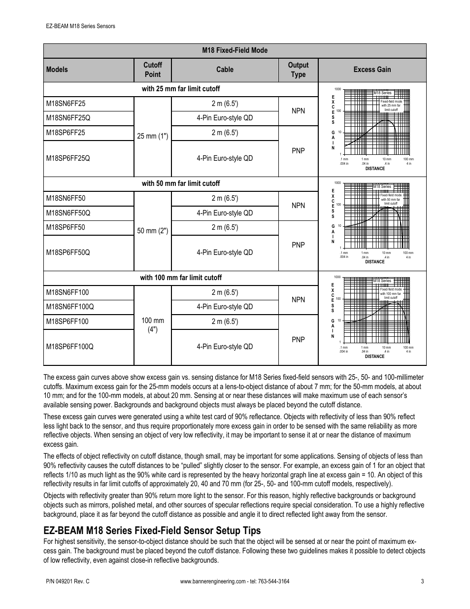 Ez-beam m18 series fixed-field sensor setup tips | Banner M18 Series User Manual | Page 3 / 8