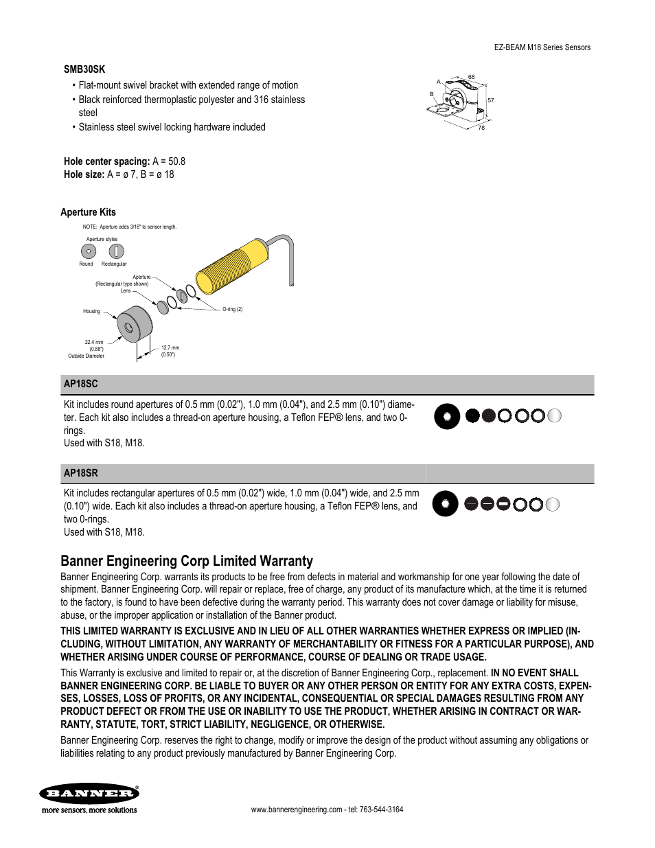 Banner engineering corp limited warranty | Banner M18 Series User Manual | Page 8 / 8