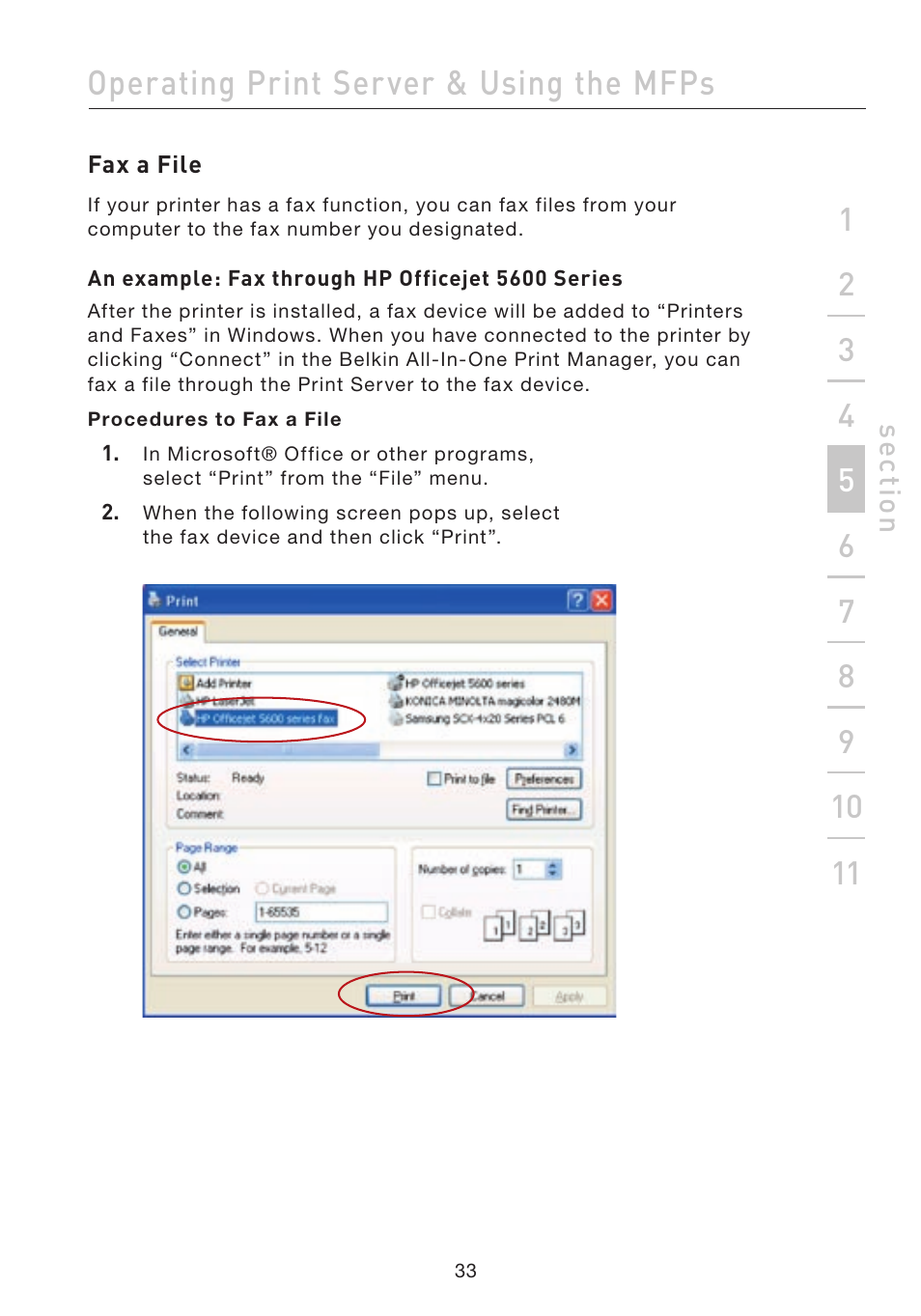 Operating print server & using the mfps | Belkin F1UP002 User Manual | Page 33 / 64
