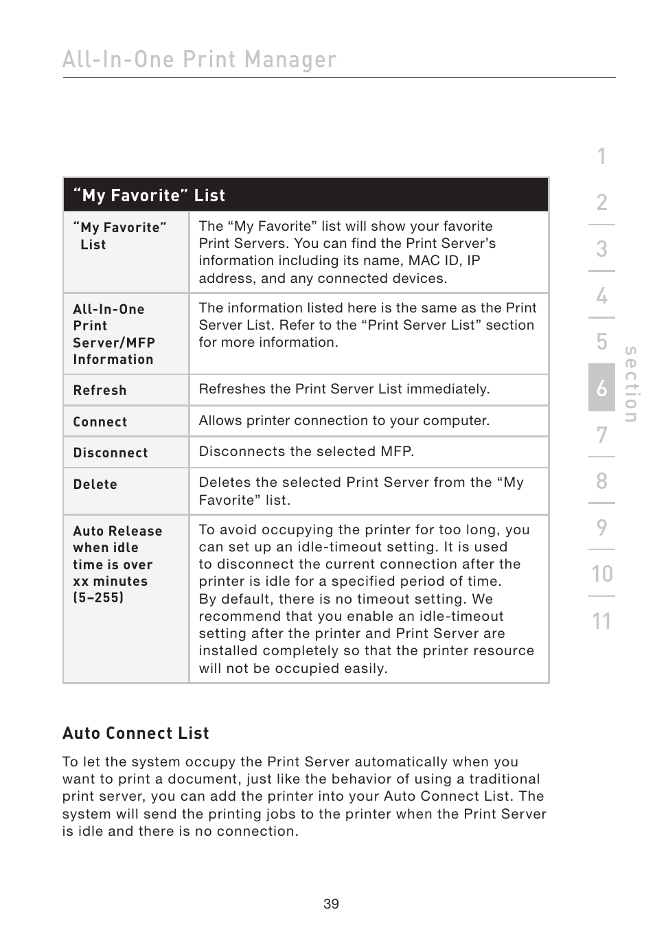 All-in-one print manager, Se ct io n | Belkin F1UP002 User Manual | Page 39 / 64