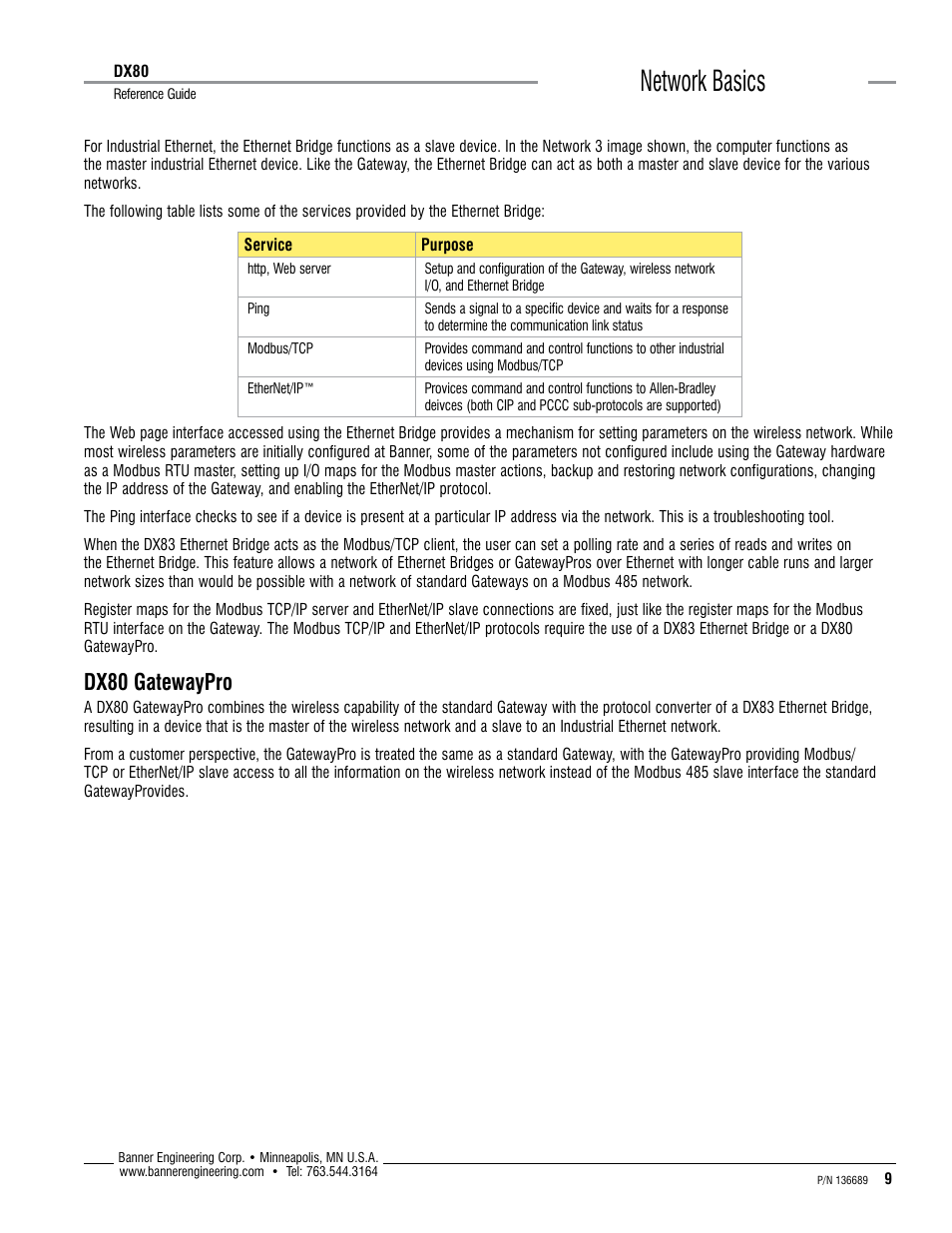 Network basics, Dx80 gatewaypro | Banner SureCross DX80 Wireless Networks User Manual | Page 9 / 12