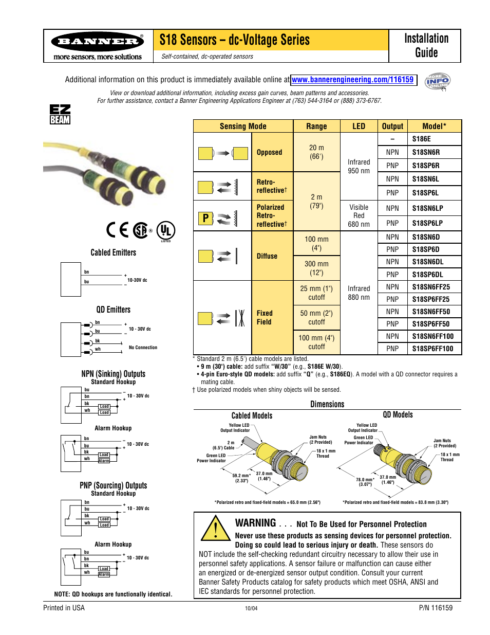 Banner S18 Series User Manual | 2 pages