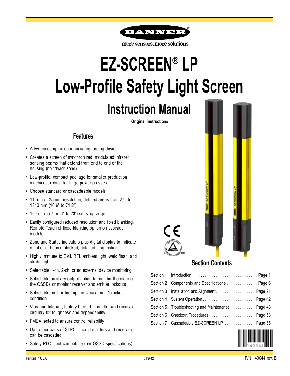 Banner EZ-SCREEN Low-Profile Safety Light Curtain Systems User Manual | 76 pages