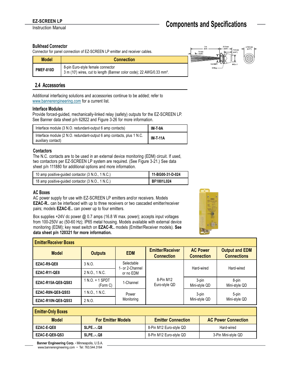 Overview, Components and specifications, 4 accessories | Banner EZ-SCREEN Low-Profile Safety Light Curtain Systems User Manual | Page 13 / 76