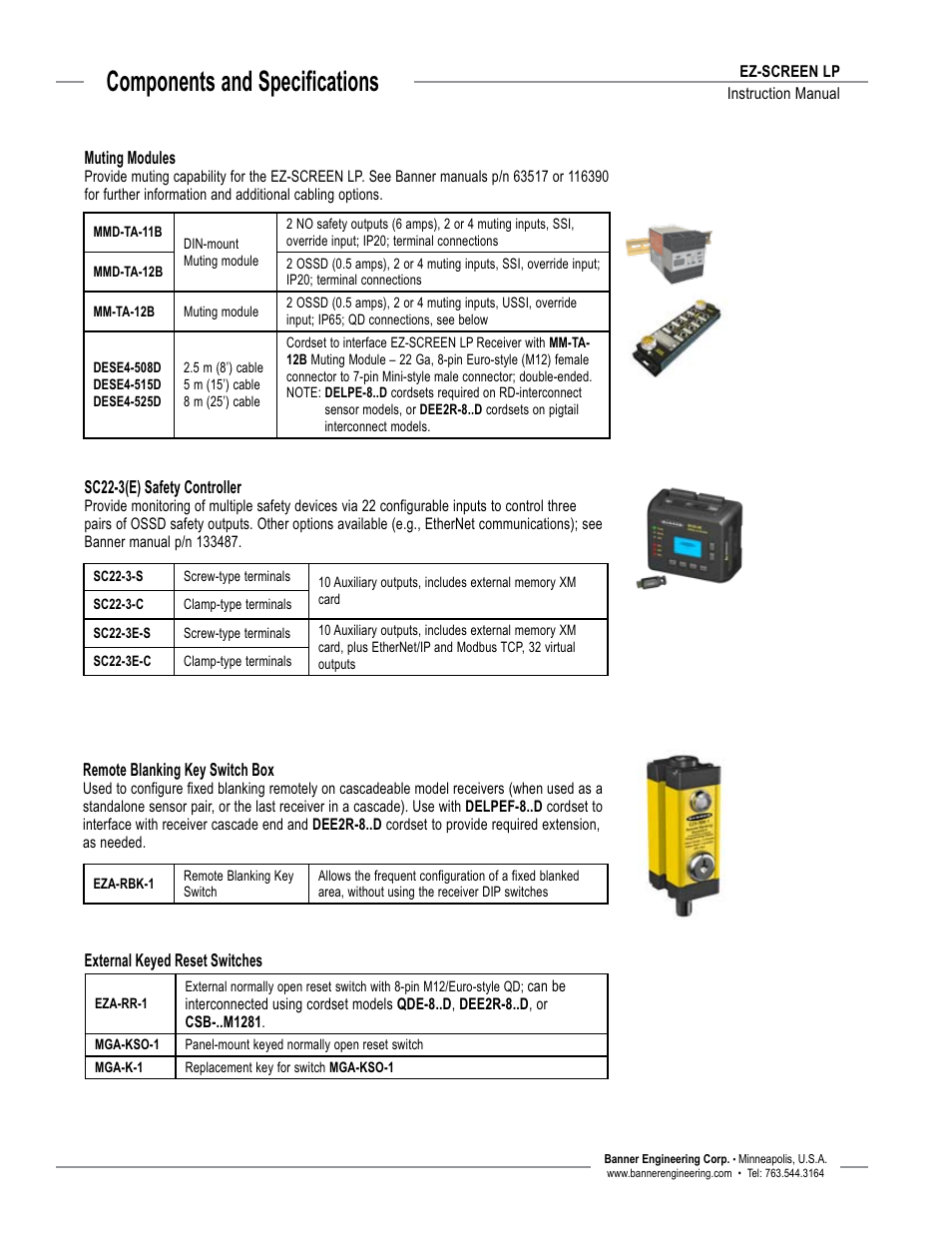 Overview, Components and specifications | Banner EZ-SCREEN Low-Profile Safety Light Curtain Systems User Manual | Page 14 / 76