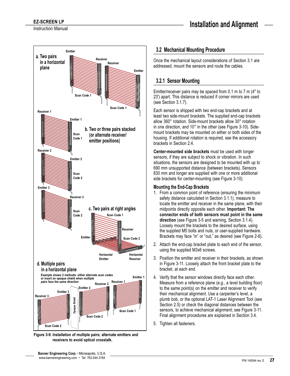 Overview, Installation and alignment, 2 mechanical mounting procedure | 1 sensor mounting | Banner EZ-SCREEN Low-Profile Safety Light Curtain Systems User Manual | Page 29 / 76