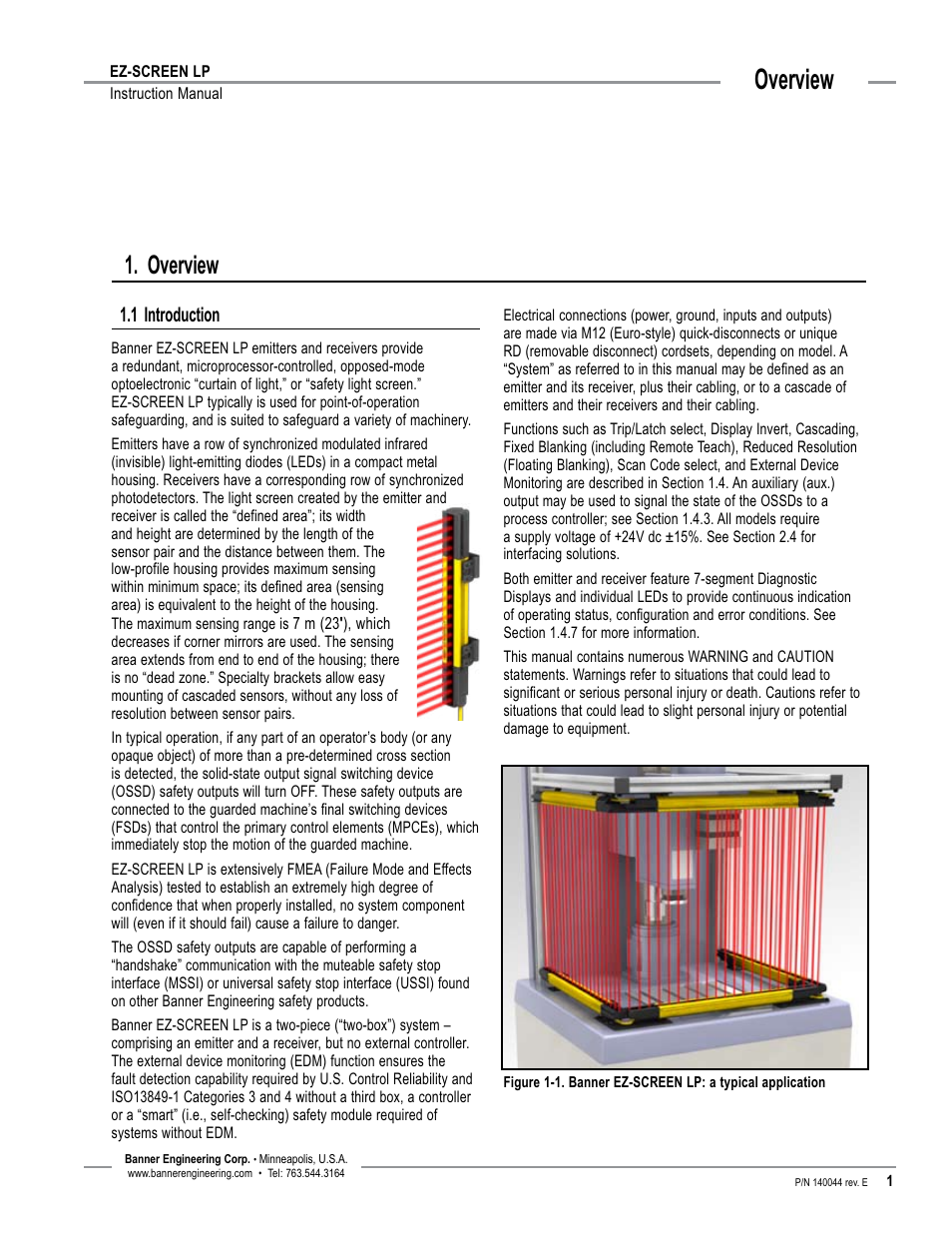 Overview, Introduction | Banner EZ-SCREEN Low-Profile Safety Light Curtain Systems User Manual | Page 3 / 76