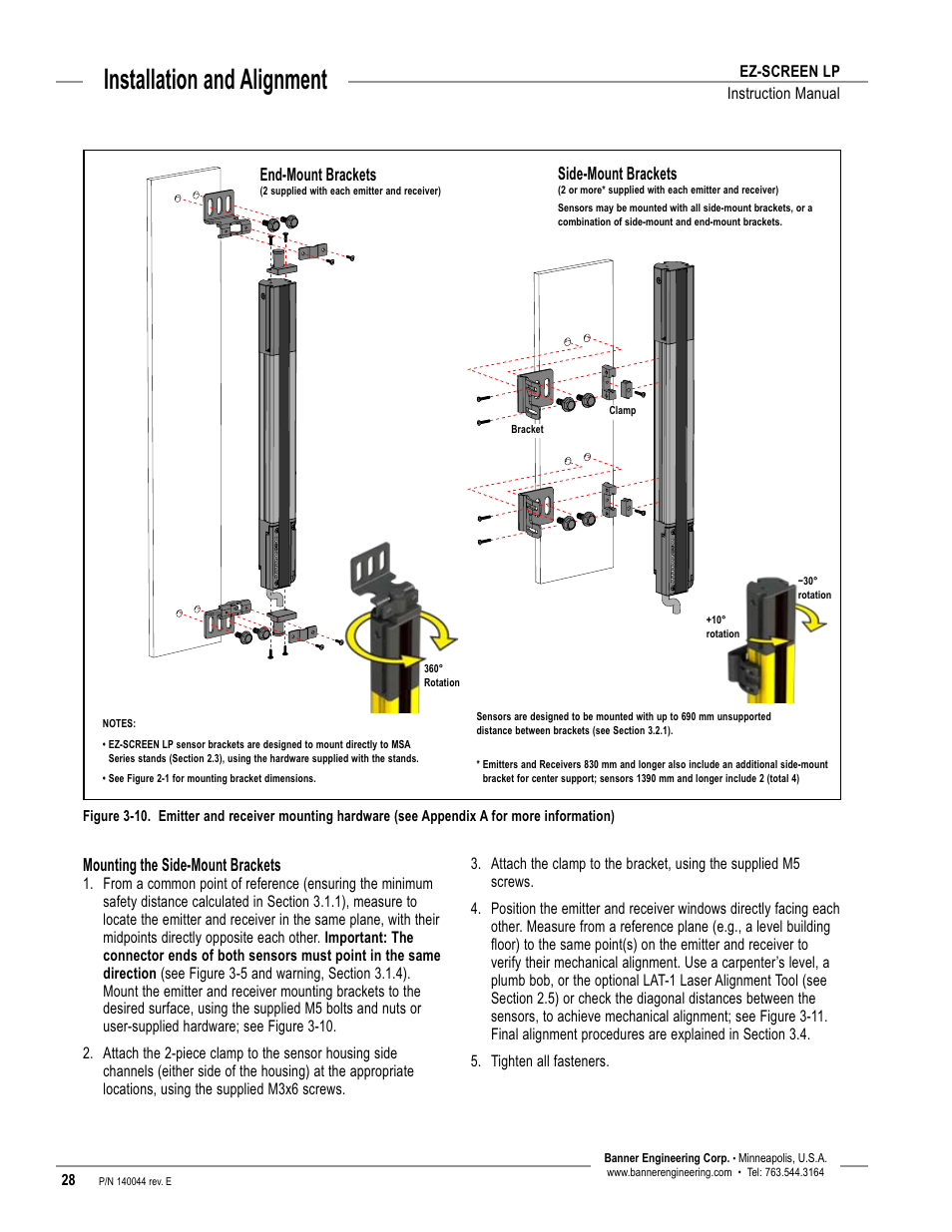 Overview, Installation and alignment | Banner EZ-SCREEN Low-Profile Safety Light Curtain Systems User Manual | Page 30 / 76