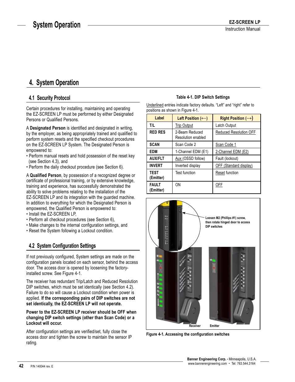 Overview, System operation, 1 security protocol | 2 system configuration settings | Banner EZ-SCREEN Low-Profile Safety Light Curtain Systems User Manual | Page 44 / 76